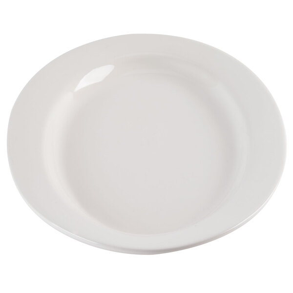 An ivory oval china platter with a wide rim.