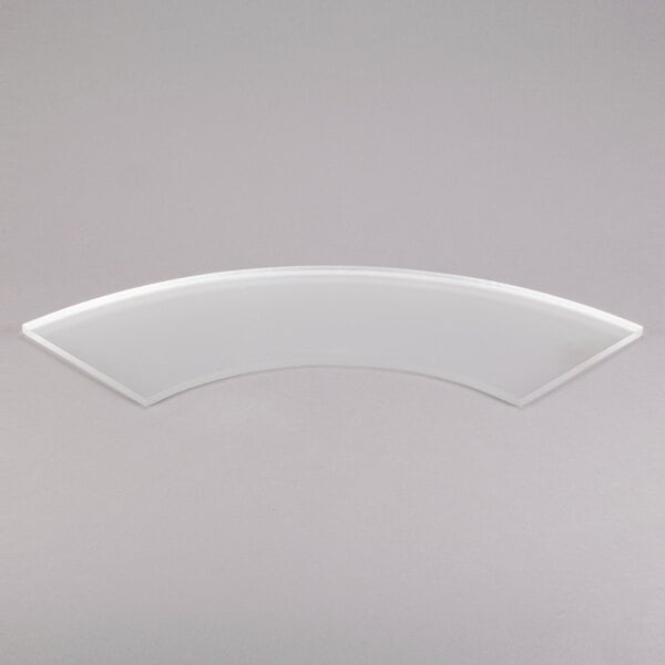 An Eastern Tabletop quarter circle acrylic buffet shelf with a curved edge.