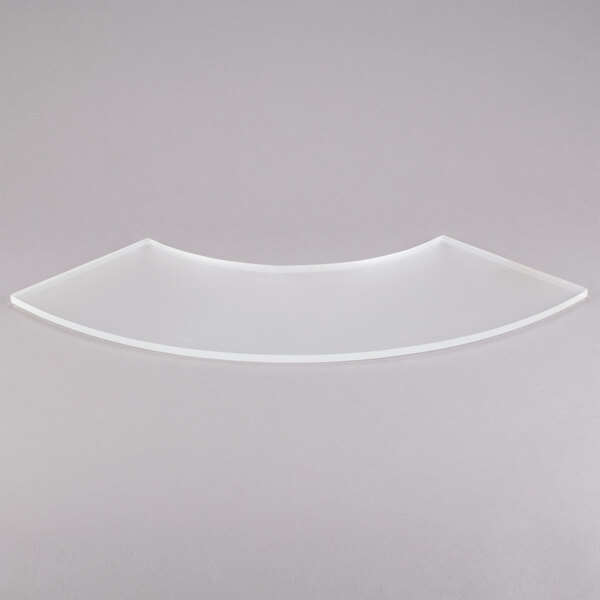 A clear acrylic quarter circle buffet shelf.