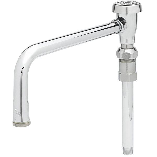 a silver faucet with a white background