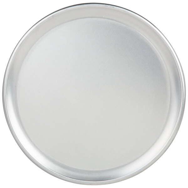 An American Metalcraft aluminum coupe pizza pan. A round silver plate with a white background.