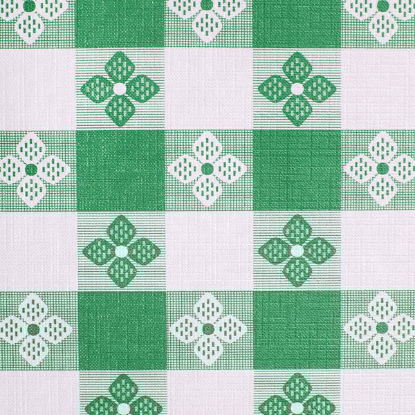 A green and white checkered Intedge vinyl table cover.