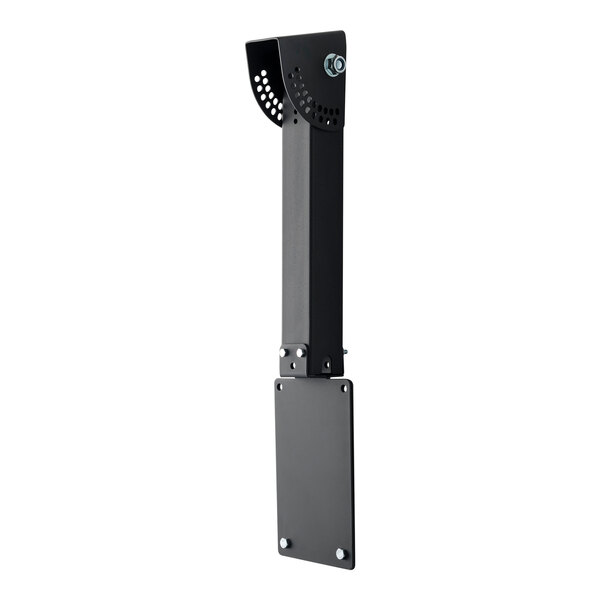 A black rectangular metal pole with holes.