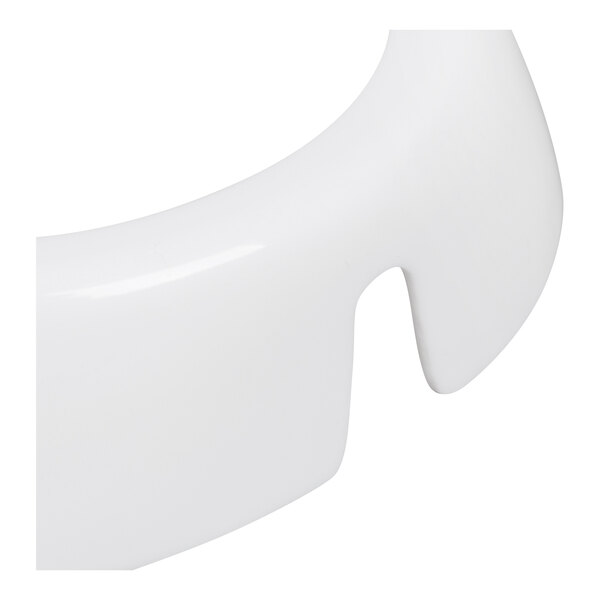 A white plastic salad dressing dispenser collar with a notched design.