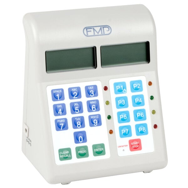 A white FMP digital kitchen timer with buttons.