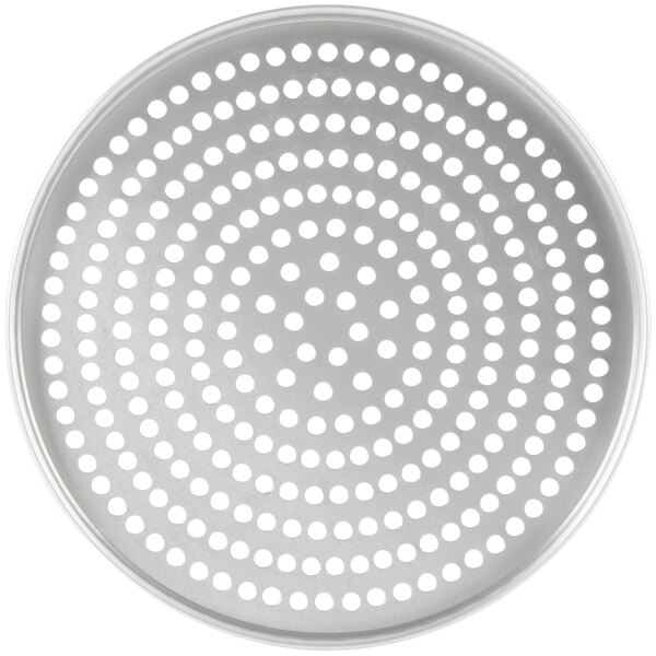 An American Metalcraft round aluminum pizza pan with perforations.