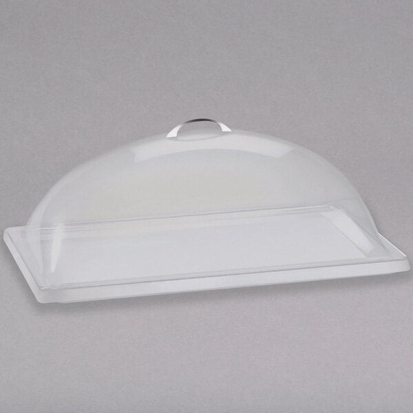 A Cal-Mil clear plastic dome display cover with a handle.