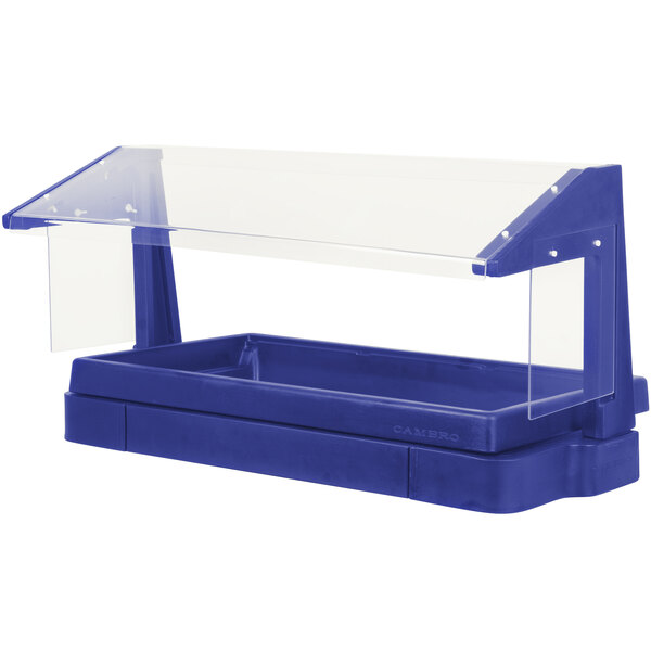 a blue plastic container with a clear lid