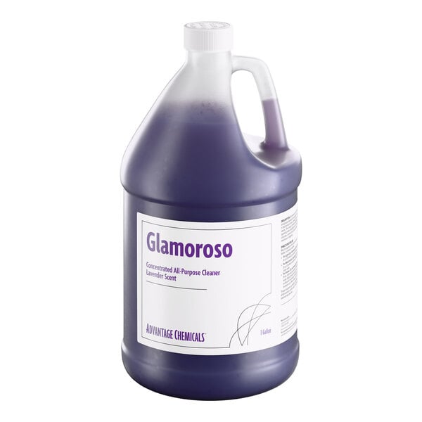 A 1-gallon jug of Advantage Chemicals Glamoroso lavender-scented concentrated all-purpose cleaner.
