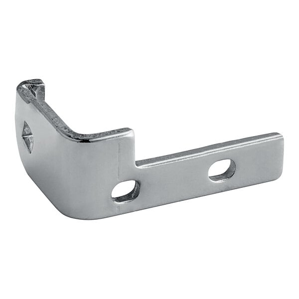 A silver metal Beverage-Air replacement hinge bracket with holes on the side.