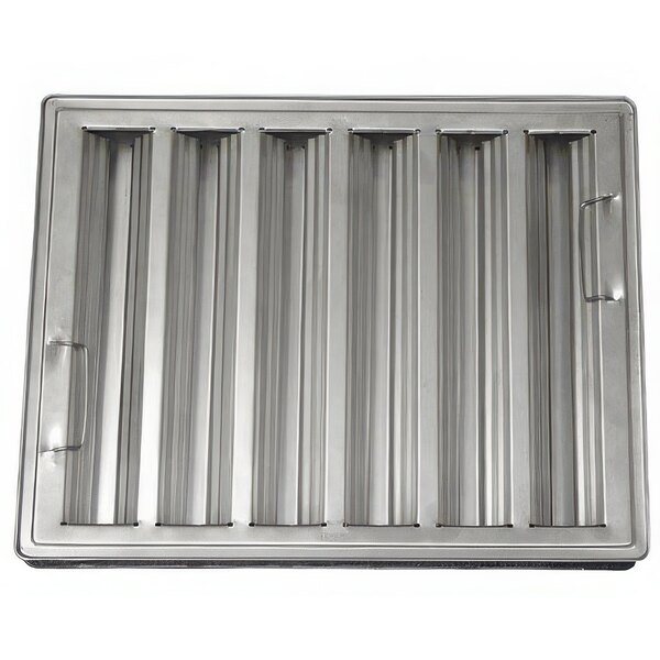 A stainless steel AllPoints hood filter with ridged baffles.