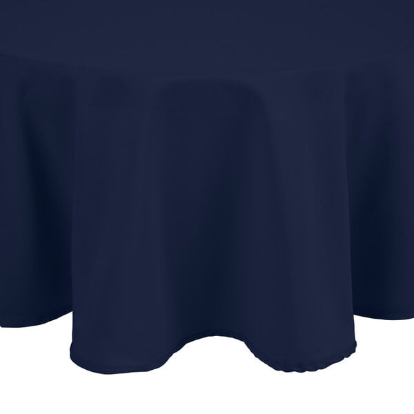 Polyester Hemmed Cloth Table Cover, Navy Blue And White Round Tablecloth