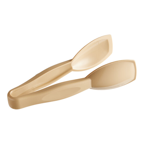 A pair of Cambro beige plastic tongs with easy-grasp handles.