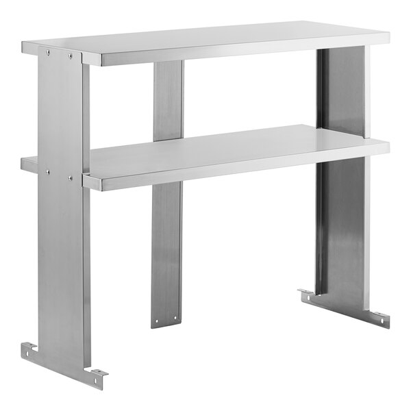 A Turbo Air stainless steel double overshelf with two shelves.