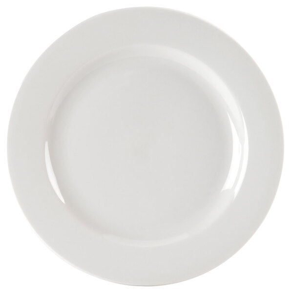 A Homer Laughlin Pristine Ameriwhite china plate with a white border.