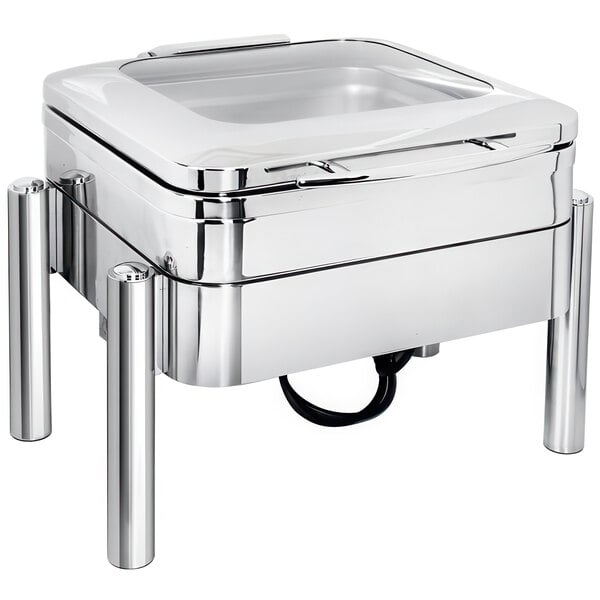 An Eastern Tabletop stainless steel square chafer with a lid.