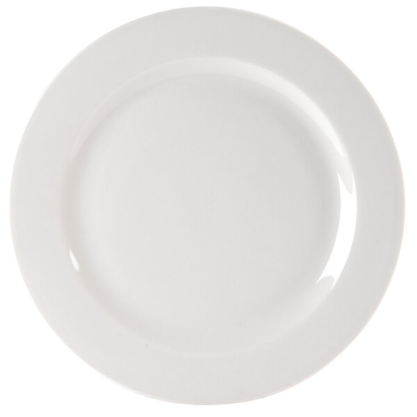 A Homer Laughlin Pristine Ameriwhite china plate with a white border.