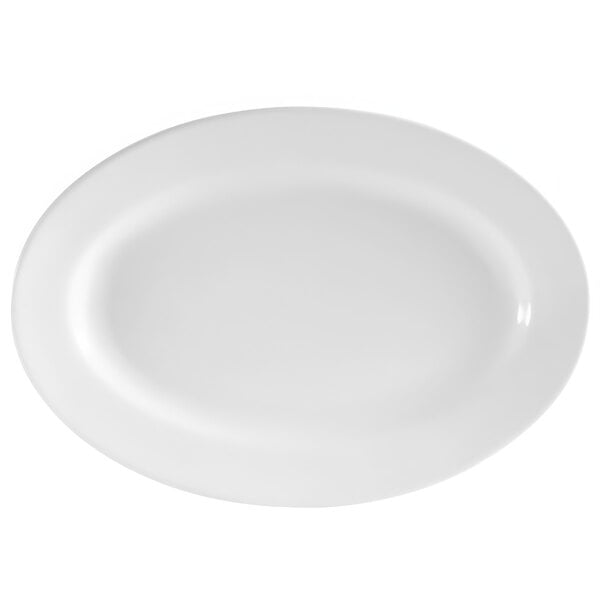 A CAC Clinton white serving platter with a white rim.