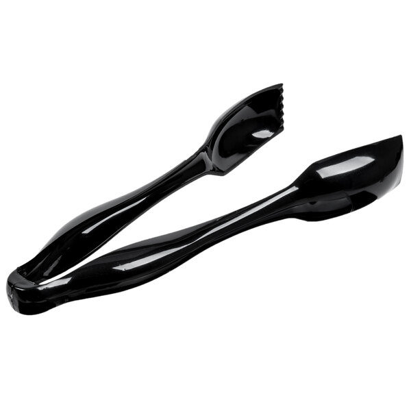 Visions 10 1/2" Black Disposable Plastic Tongs 3/Pack