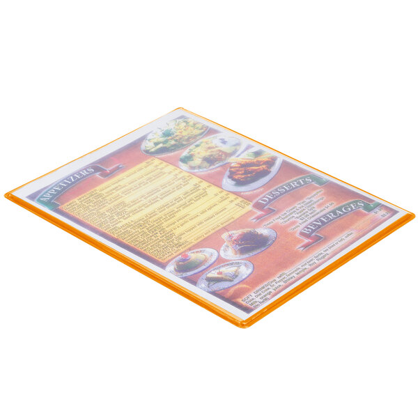 A Menu Solutions Hamilton Mandarin menu board holding a menu on a white background.