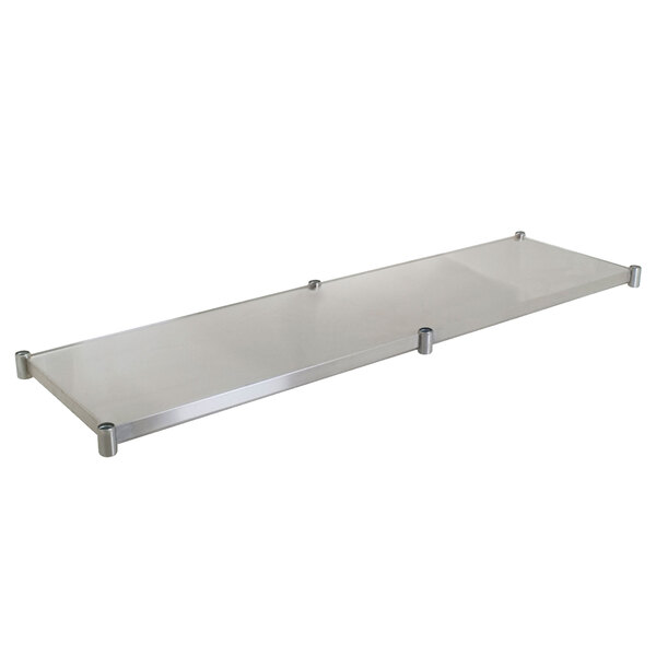 A long stainless steel shelf for Eagle Group 30" x 96" work tables.