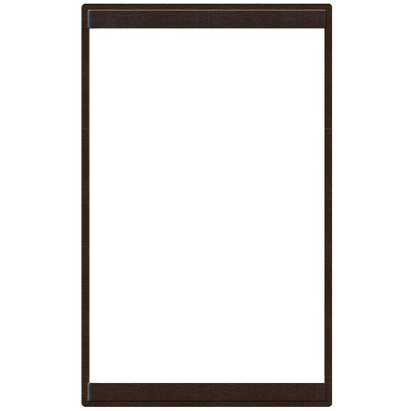 A rectangular brown frame with a white background.