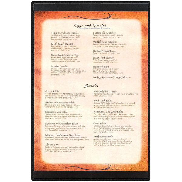 A black Menu Solutions K22-Kent menu board with white writing.