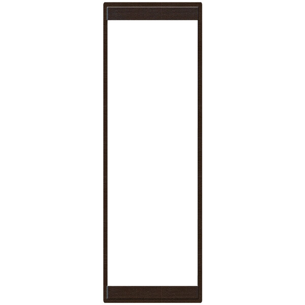 A brown rectangular Menu Solutions menu board with a white rectangular frame.