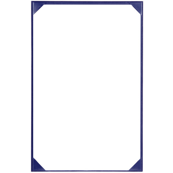 A blue rectangular metal frame with white background.