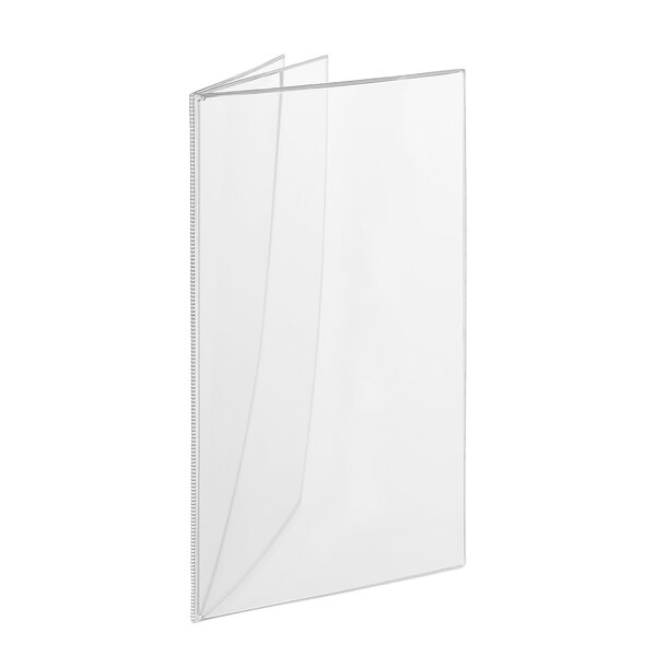 A clear plastic H. Risch, Inc. menu cover with white rectangular panels.