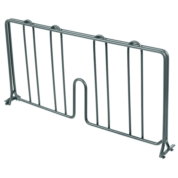 A Metro wire shelf divider with smoked glass bars.