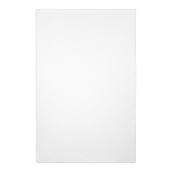 A clear rectangular menu cover with black borders.