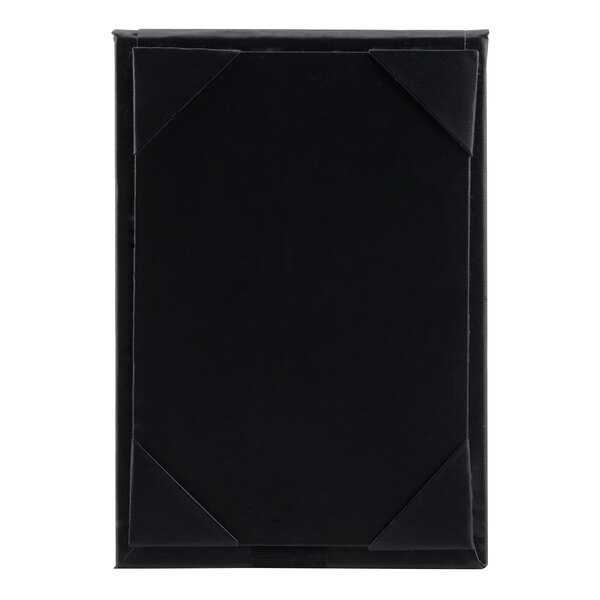 A black rectangular Menu Solutions table tent with corner picture corners.