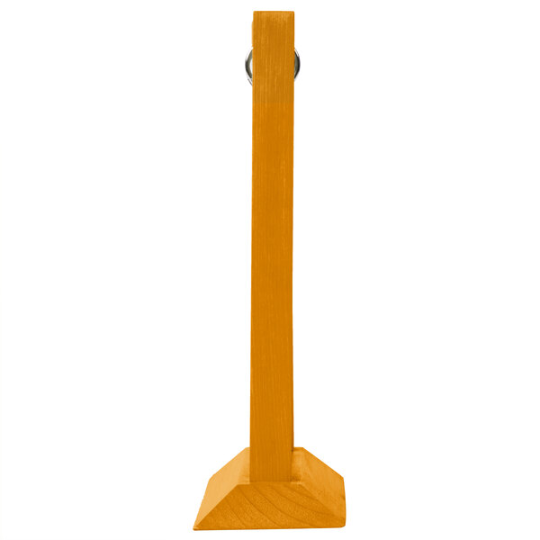 An oak wood rectangular flip top table tent with a white border.