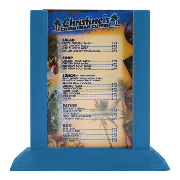Menu Solutions WPF4S-A 4" x 6" True Blue Wood Table Tent - 2/Pack