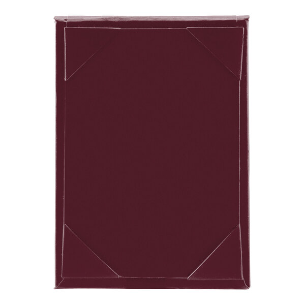 A red rectangular Menu Solutions table tent with corners.