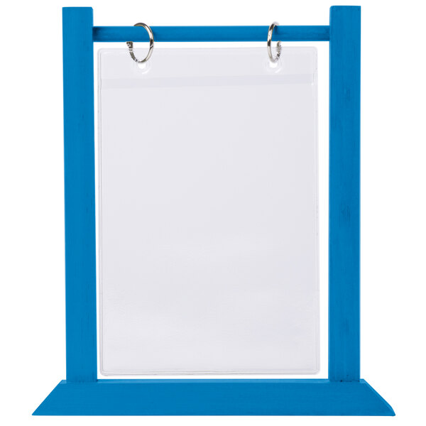 A white board with a blue frame.