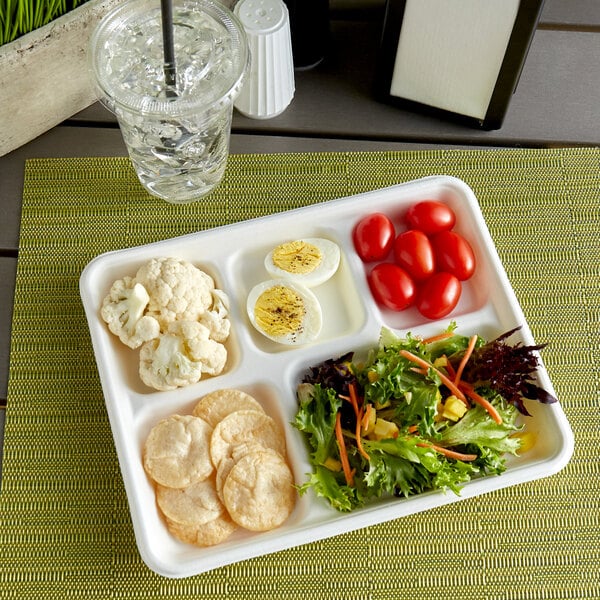 8.5 x 10.5 5-Compartment Biodegradable Lunch Trays, Sugarcane, Compostable