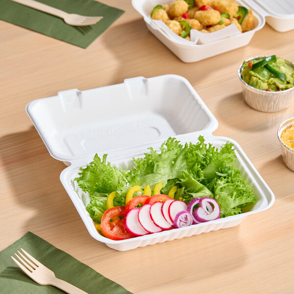 EcoChoice 9" x 6" x 3" Compostable White Plant Fiber 1 Compartment Take-Out Container - 200/Case