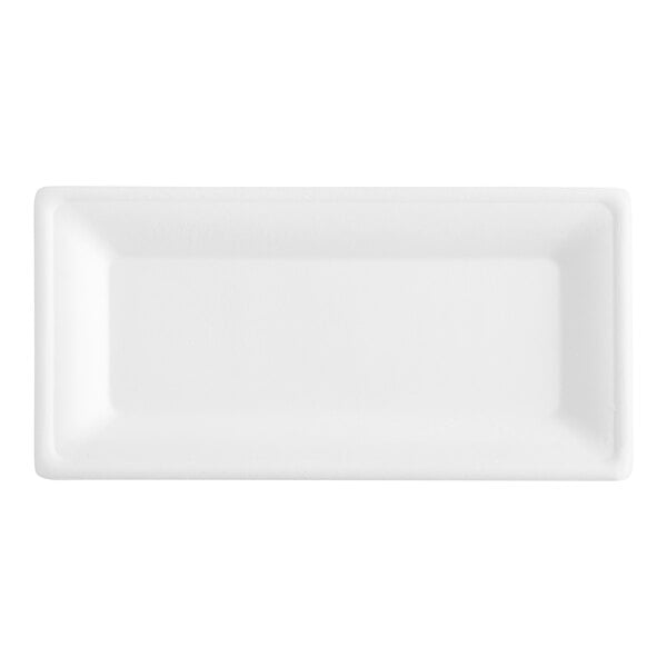 A white rectangular EcoChoice compostable plate.