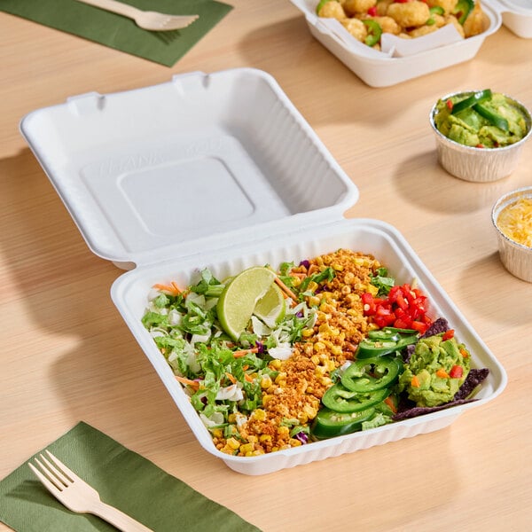 EcoChoice 9" x 9" x 3" Compostable White Plant Fiber 1 Compartment Take-Out Box - 200/Case