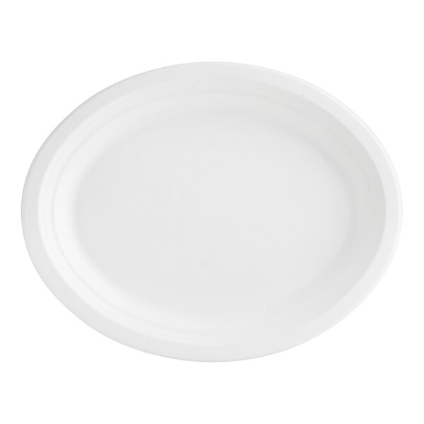 A white EcoChoice oval platter with a white border.