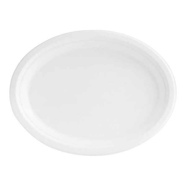 A white oval EcoChoice plant fiber platter.