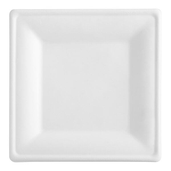A white square EcoChoice plant fiber plate.