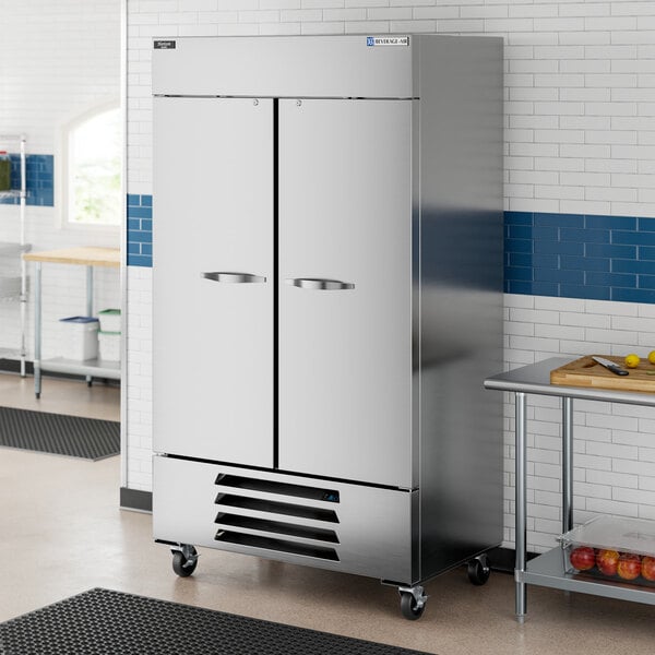 Beverage-Air HBR44HC-1 Horizon Series 47" Two Section Solid Door Reach in Refrigerator with LED Lighting