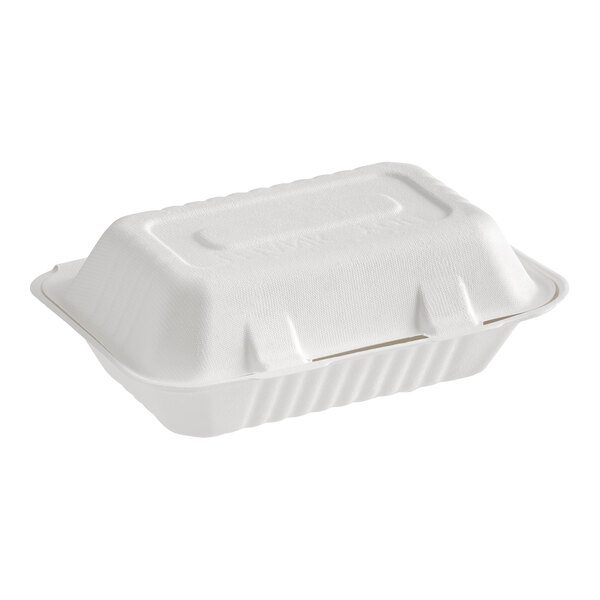 EcoChoice 9" x 6" x 3" Compostable White Plant Fiber 1 Compartment Take-Out Container - 50/Sample