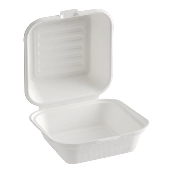 EcoChoice 6" x 6" x 3" White Plant Fiber Take-Out Container - 125/Pack
