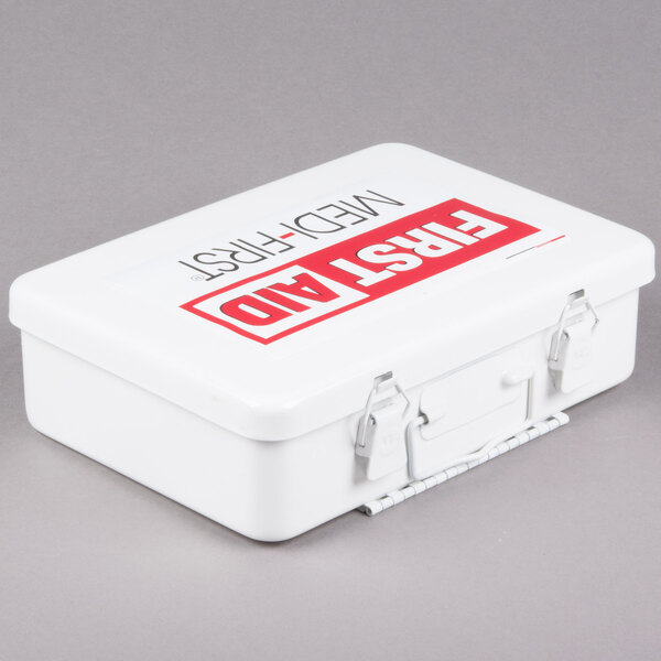 A white Medique vehicle first aid kit.