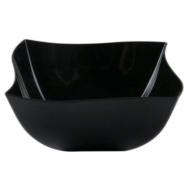 A black Fineline plastic bowl with a curved edge.
