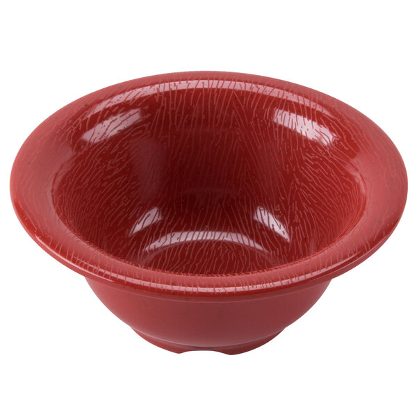 A close-up of a textured red GET bowl.